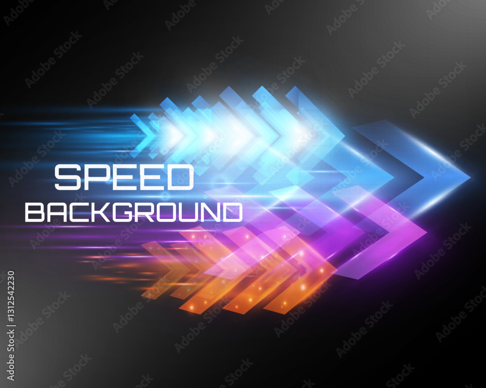 Poster futuristic speed background with glowing arrows, motion blur, digital technology concept, fast-movin