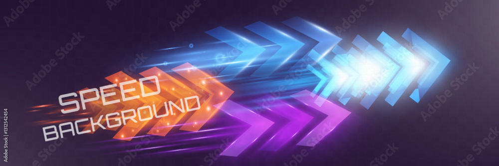 Poster futuristic speed background with glowing arrows, motion blur, digital technology concept, fast-movin