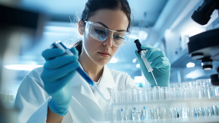 Fototapeta premium A woman scientist working in a high-tech laboratory with precision tools