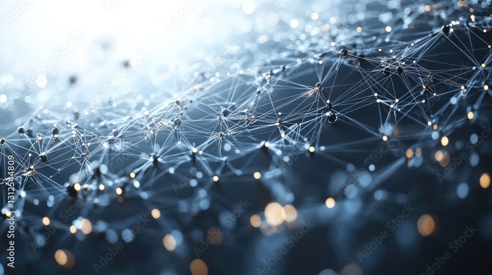 Poster abstract network: interconnected nodes and lines in a digital landscape