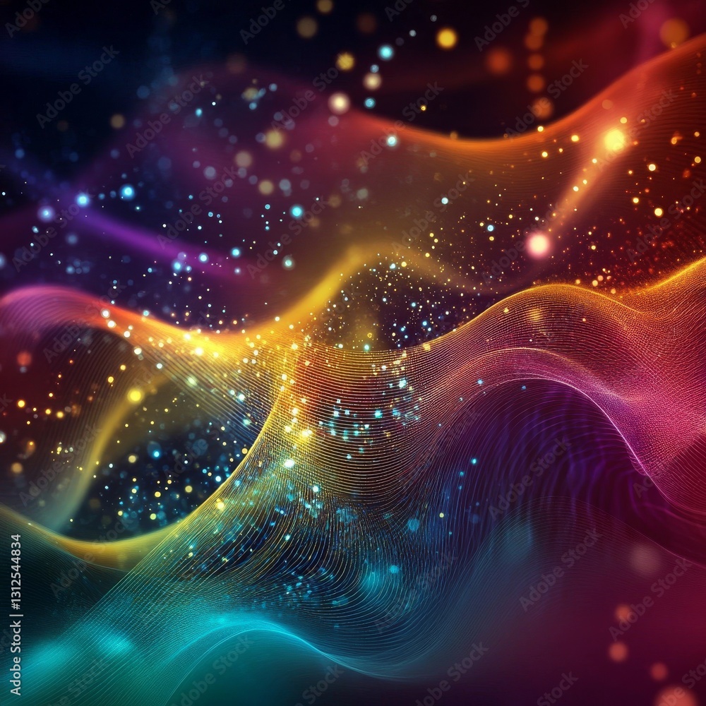 Poster Abstract Colorful Light Waves with Sparkling Particles, Dynamic Flow and Gradient Effects.