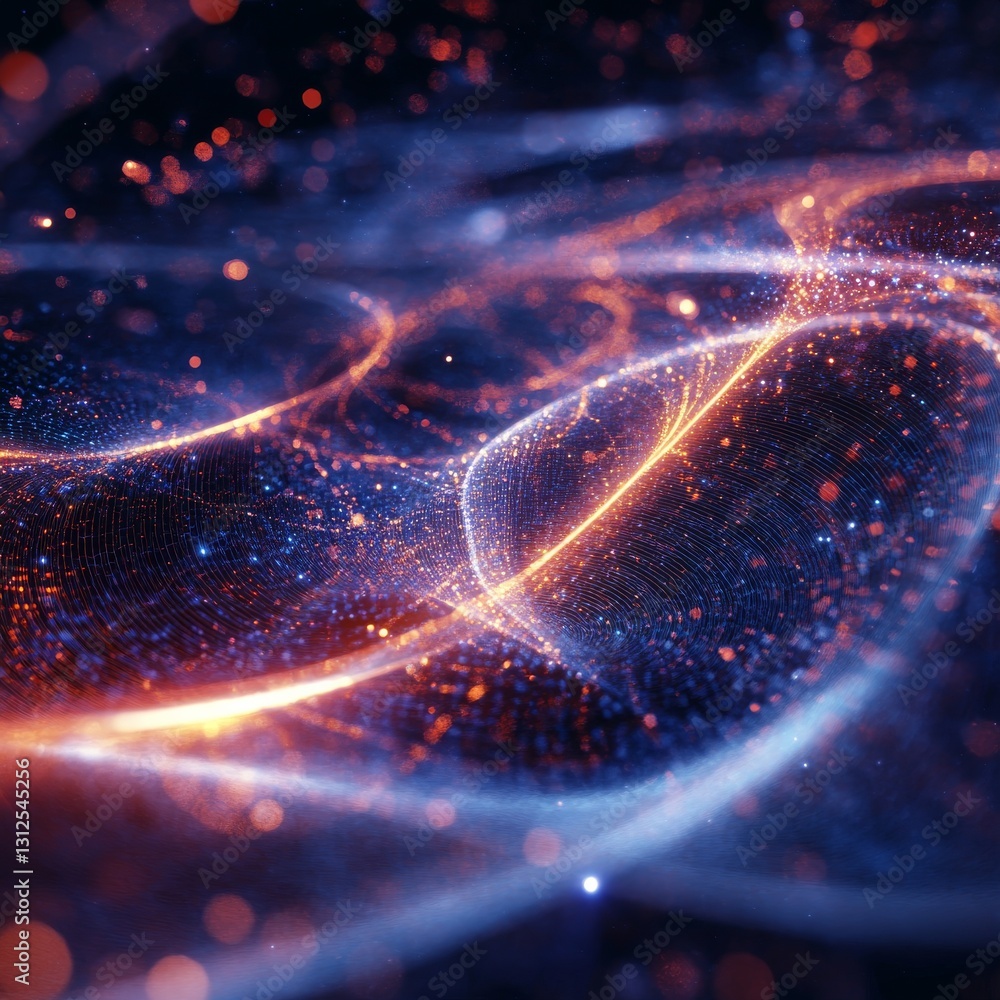 Poster abstract data flow: digital network with glowing particles and interconnected lines