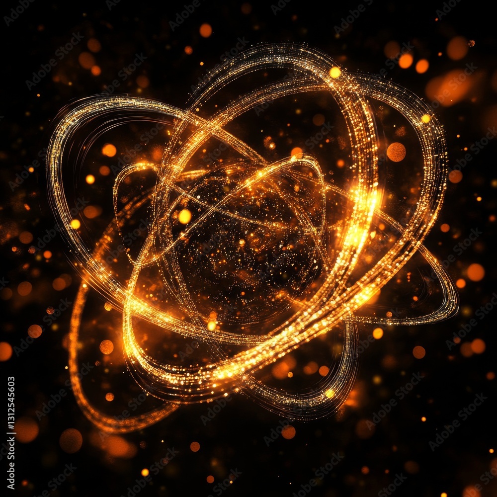 Leinwandbilder abstract golden rings of light: a sci-fi rendering with depth and sparkle on a dark background