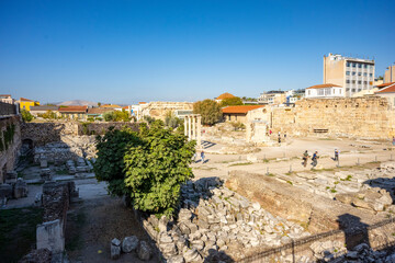 The most famous architectural landmarks of ancient greek heritage located in the Plaka district in...