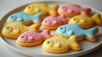 fish-shaped cookies on plate, for April Fools' day