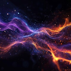 Fototapeta premium Cosmic Dance: Luminous Energy Waves Flowing Through a Dark Universe, Sparks of Light Illuminate the Infinite Void