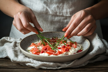 AI-Generated Gourmet Dish Preparation with Fresh Ingredients