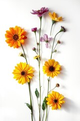 Fototapeta premium Vibrant daisies in warm tones arranged artistically for a cheerful display during daylight hours