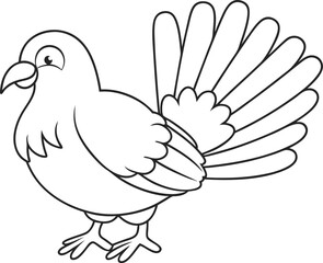 Outline Drawing of Two Birds with Leaf on White Background