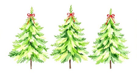 Obraz premium Watercolor green christmas trees