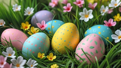 Hand-Painted Easter Eggs Decorated with Floral Patterns