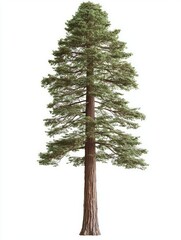 Tall Coastal Redwood Tree Isolated on White Background