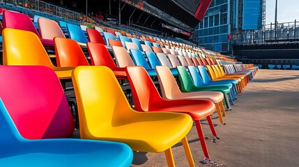 Fototapeta premium Vibrant Geometric Plastic Seating Arrangement in Modern Design with Bold Colors and Unique Patterns