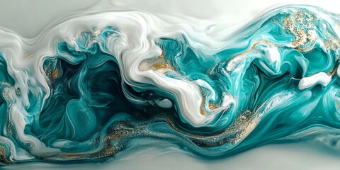 Abstract Teal and White Fluid Acrylic Pour Painting Swirling Marble Texture, Gold Accents, art, fluid art Fluid art, acrylic pour painting