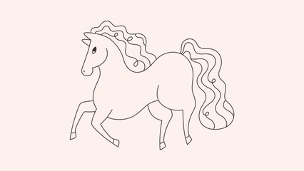 Cute outline horse. Coloring page. Silhouette of horse. Year of the Horse. Vector illustration in flat style