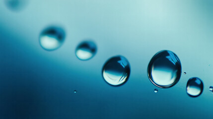 Crystal-clear water droplets glisten beautifully against a soft blue backdrop