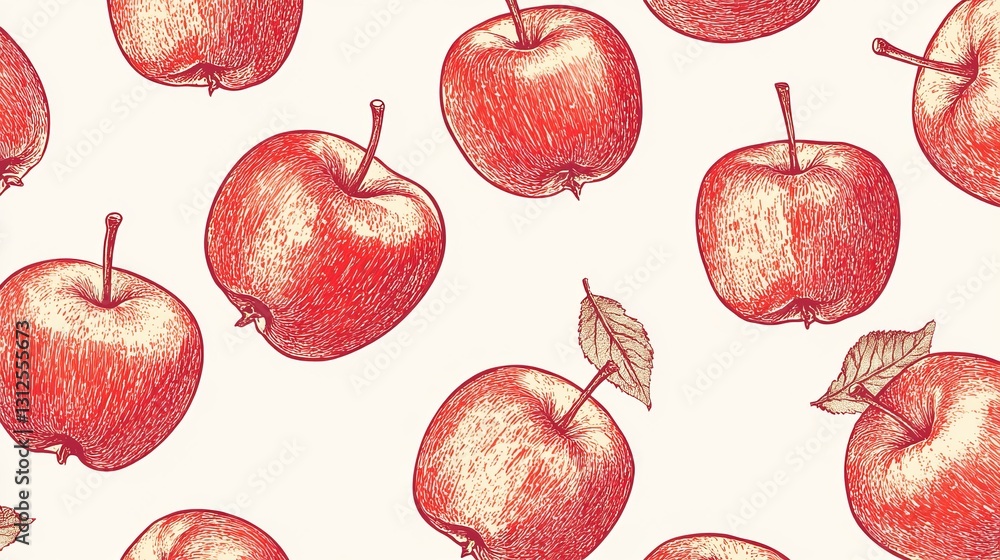 Poster a seamless vector pattern showcasing red apple line art. a continuous and decorative background fill