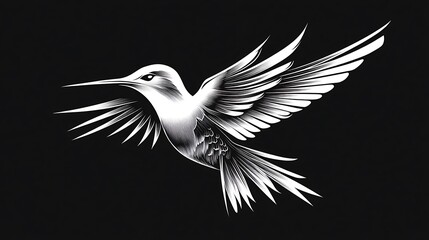 Fototapeta premium A Detailed Black and White Illustration of a Flying Hummingbird