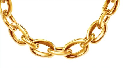 A golden chain jewelry design isolated on a white background. This vector graphic showcases a shiny gold necklace, emphasizing its elegant metallic links as a luxury fashion accessory.