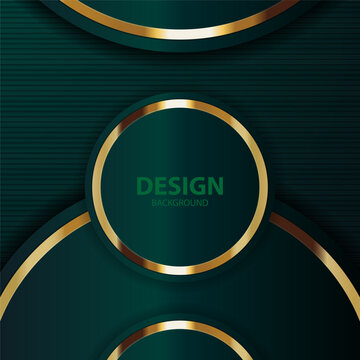 Emerald green gold circles design background, striped texture, website banner