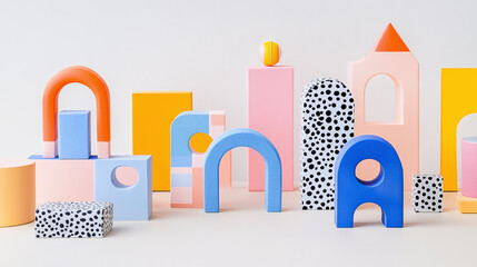 Abstract Colorful Geometry: Geometric shapes in vibrant hues and patterns create an eye-catching, playful display. Bold colors and fun shapes combine for a unique design.