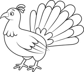 Outline Illustration of a Peacock with Spread Feathers for Coloring Pages
