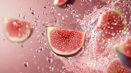 Fresh Watermelon Slices Splashed with Water Creating a Refreshing and Juicy Aesthetic in Pink Background