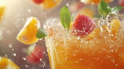 Refreshing Sparkling Beverage with Citrus and Berries Garnish in a Summer Setting