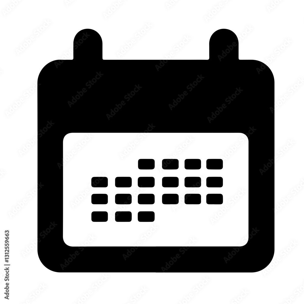 Aufkleber black solid calendar icon with bold typography and grid marks on a transparent background