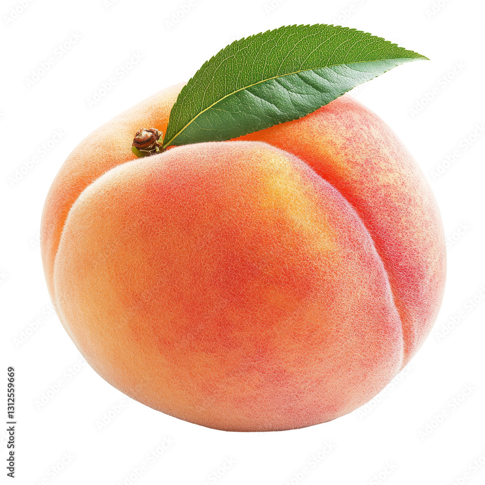 Poster fresh peach with green leaf isolated on a clean transparent background perfect for culinary presenta