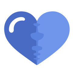 Blue broken heart icon with gradient shading and puzzle piece separation on a transparent background