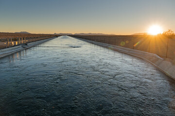 Colorado River Aqueduct In The Mojave Desert At Sunset