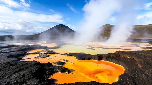 Fumaroles, Solfatars, solfatara field at the volcano Namafjall, mud pot, high temperature area Namaskaro or Namskard, Namafjall, North Iceland, Iceland, Europe
