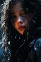 Sad girl in the rain