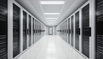 Inside A Large Data Center, There Is An Advanced Cloud Computing Corridor Filled With Server Racks And Cabinets. The Setup Is Impressive.