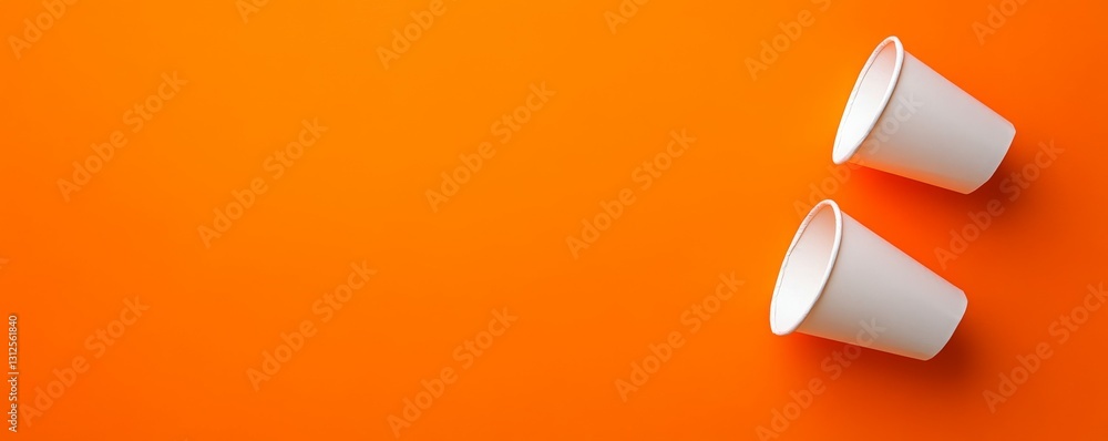 Aufkleber refer a friend. business concept image with paper cup megaphone on orange background with copy space