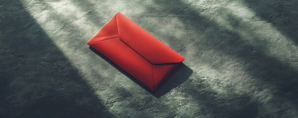 Red envelope resting on a gray surface, perfect for special occasions and letters