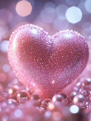 Fototapeta premium Pink Glitter Heart with Pearls