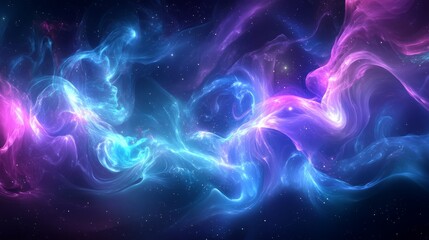 Naklejka premium futuristic glowing wave patterns, cosmic blue and purple, high resolution, artistic and fluid design, soft and elegant flowing shapes, abstract and modern, vibrant glow