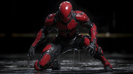Red And Black Futuristic Robot Armor In Water