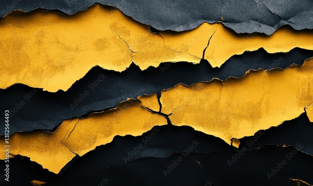 Aufkleber abstract close-up of jagged torn yellow and black paper edges layered over each other, high contrast