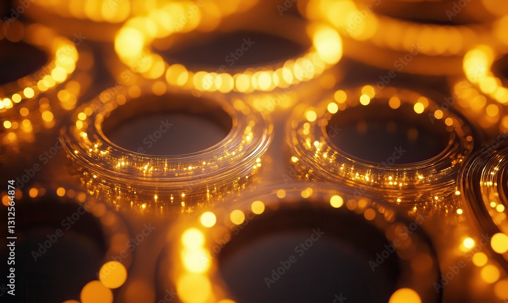 Poster Bright, glowing circular lights creating an abstract, visually intriguing pattern.