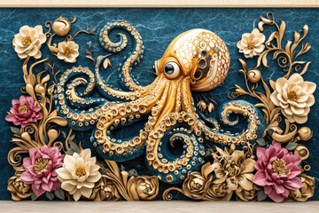 A giant octopus tentacle curling out of the mural, giving a surreal and immersive illusion
