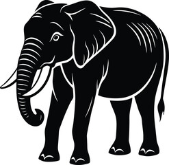 Elegant Black Silhouette of an Elephant Walking Gracefully