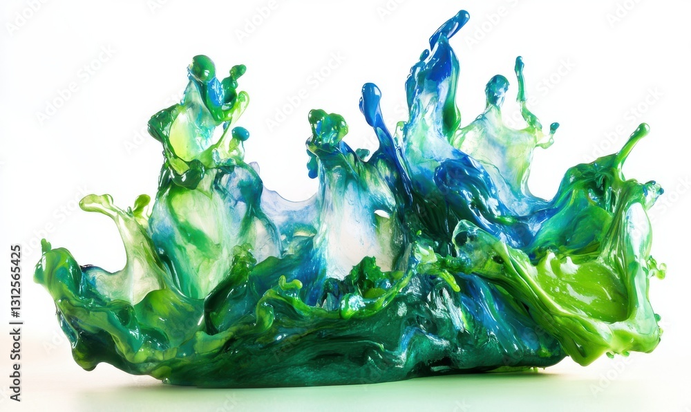 Poster abstract splash of vibrant green and blue paint in mid-motion, creating a dynamic and energetic comp