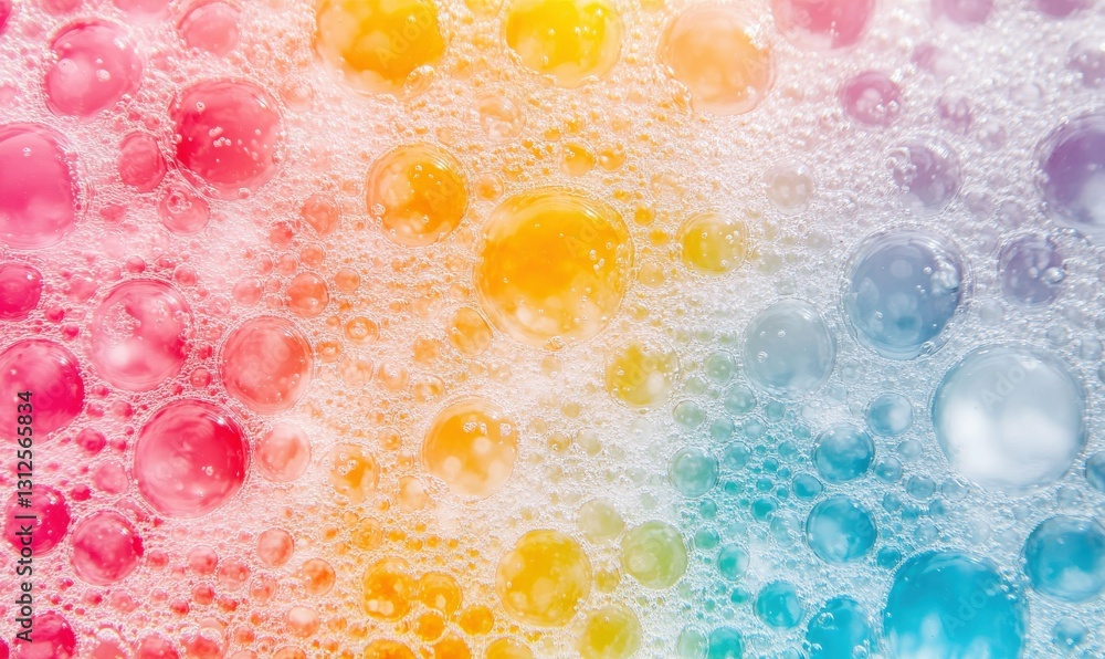 Poster artistic macro shot of colorful abstract bubbles glowing under soft light, creating a playful aesthe