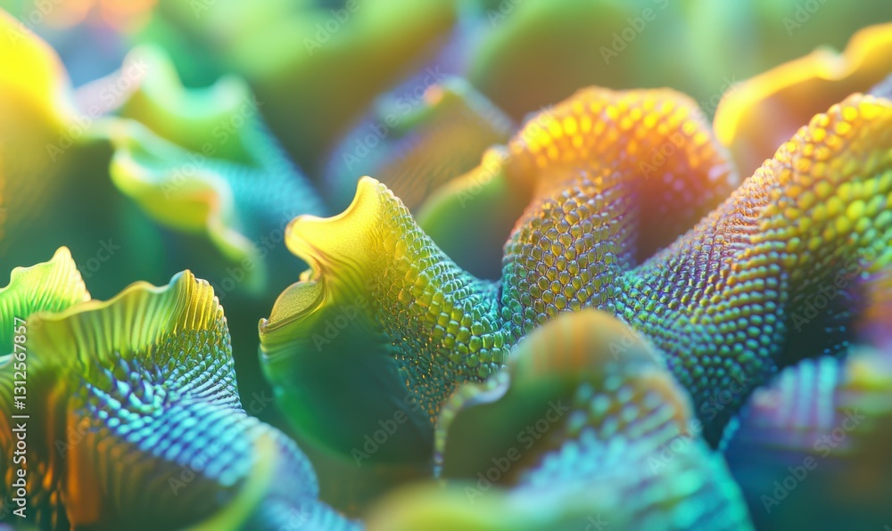 Poster bright macro shot of succulents glowing under soft natural light emphasizing intricate patterns and 