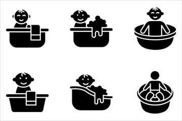 Baby bath line icon set, outline vector sign, linear style pictogram isolated on white background
