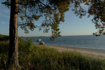 fishing boats on the sandy shore of the White Sea