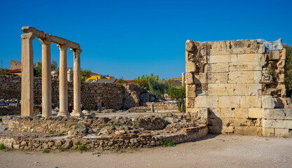 The most famous architectural landmarks of ancient greek heritage located in the Plaka district in...